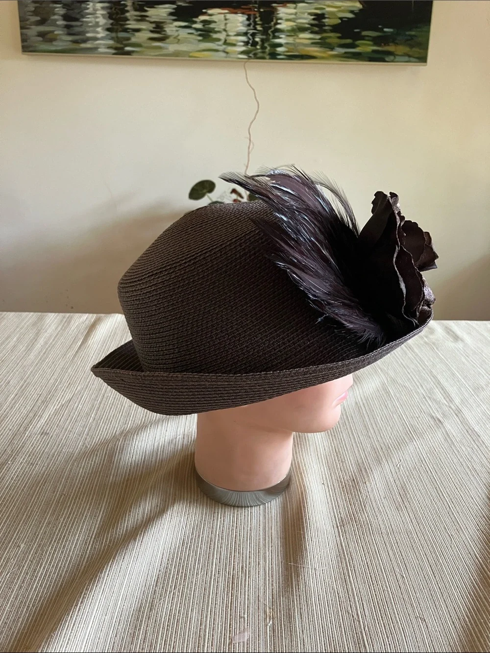 Chic Brown Floral Feathered Ladies Hat